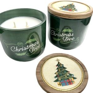 LAST ONE! NWT!🎄DW HOME Christmas Tree Candle 13.6 Oz. Needlework Decorative Lid